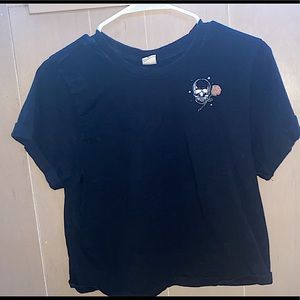 black tee with skeletons